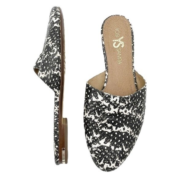 Yosi Samra Shoes - Yosi Samra Parker Mules Gray Snake Embossed Leather Open Back Flats Size 7